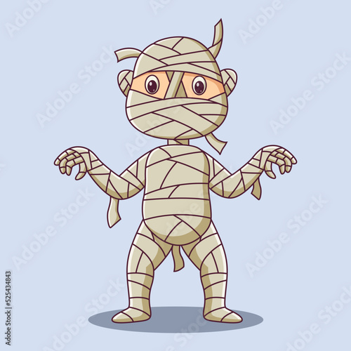 Cartoon mummy monster character. Mummy Mascot Cartoon Character. Halloween Icon Concept White Isolated. Flat Cartoon Style Suitable for Web Landing Page, Banner, Flyer, Sticker, Card