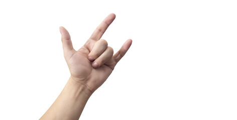 Hand gesturing love and rock sign on transparent background PNG