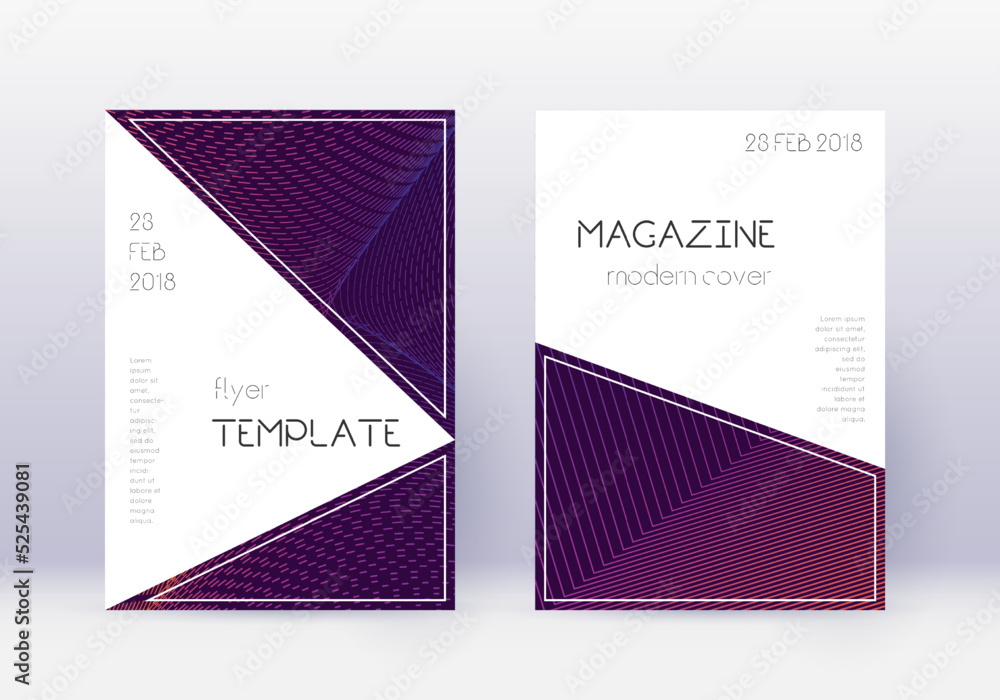 Fototapeta premium Triangle cover design template set. Violet abstrac