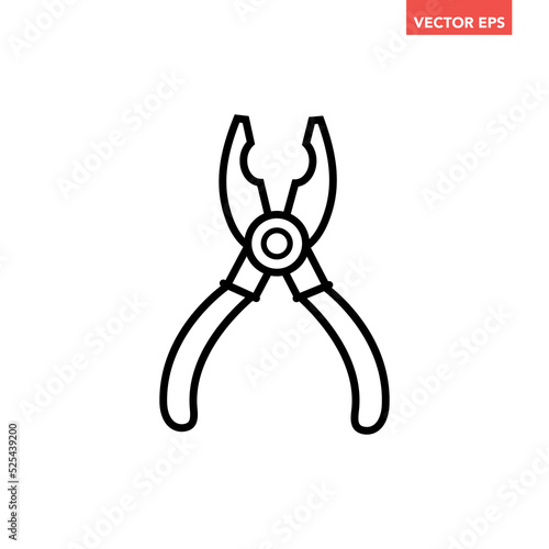 Black single pliers line icon, simple flat design pictogram, infographic vector for app logo web button ui ux interface elements isolated on white background