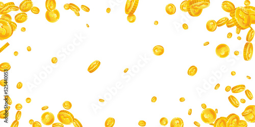 American dollar coins falling. Scattered gold USD