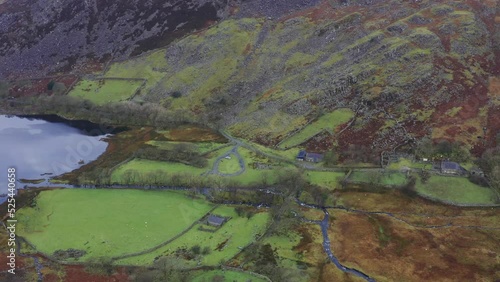 Aerial view of Cwm Bychan in Snowdonia Wales photo