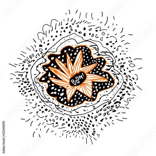 Naive drawing of Christmas design elements of party firework of petard serpentine of marker pen in childlike scrabble art style. Funny scribble style collection for modern design of happy new year. 