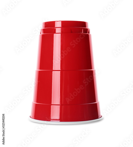 Red plastic cup isolated on white. Beer pong game