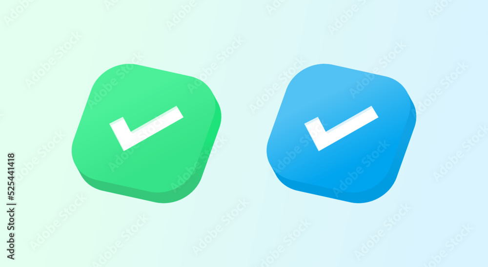 3D Check Mark Icon Button Blue and Green Vector Illustration Success Done and Verified Checkbox 3D Check Mark Icon Button Blue and Green Vector Illustration Success Done and Verified Checkbox