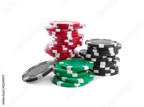 Casino chips on white background. Poker game photo