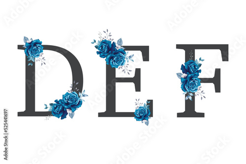 Watercolor floral alphabet set  hand drawn flower and leaves 