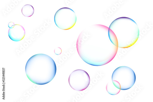 Many beautiful soap bubbles on white background