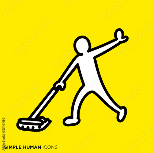 シンプルな人間のアイコンシリーズ　「楽しく床掃除する人」