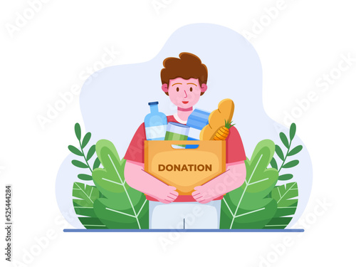 Man Holding Donation Box and Giving Food and Groceries Donation, Vector Illustration.
Happy International Day Of Charity, 5 September.
Food Donation and Charity Illustration.
Volunteering donation.