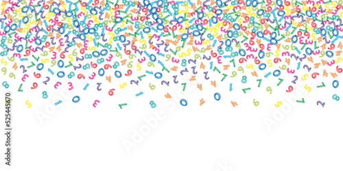 Falling colorful sketch numbers. Math study concept with flying digits. Unusual back to school mathematics banner on white background. Falling numbers vector illustration.