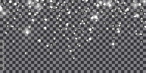 Shining falling snow on transparent background vector illustration. Falling snow on a transparent background. Vector illustration. Abstract snowflake background. Fall of snow