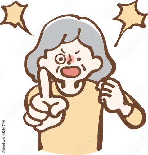 怒るシニア　女性　イラスト