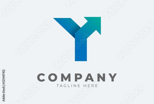 Initial Y logo. letter Y with arrow in gradient colour logo design inspiration, usable for finance, logistic and company logos