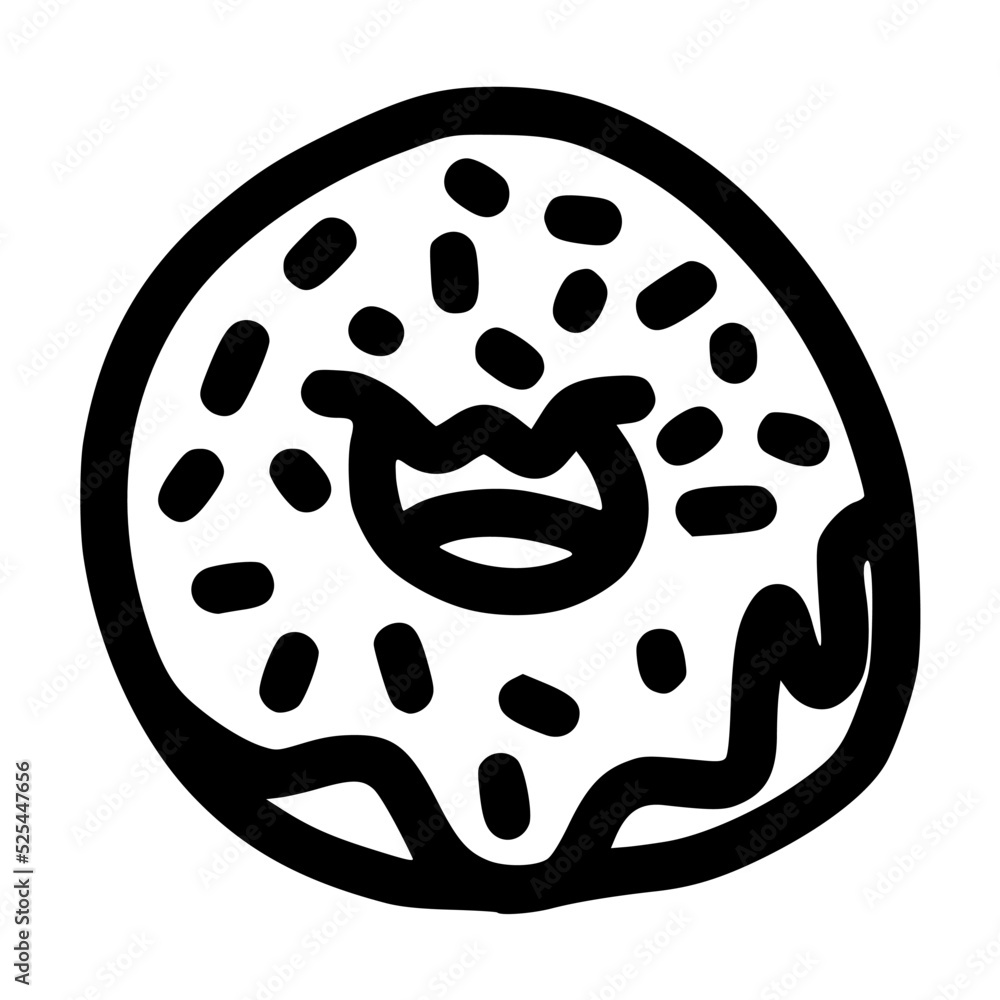 Fototapeta premium donut with icing and topping on top overhead view lineart vector illustration icon design template with doodle hand drawn style