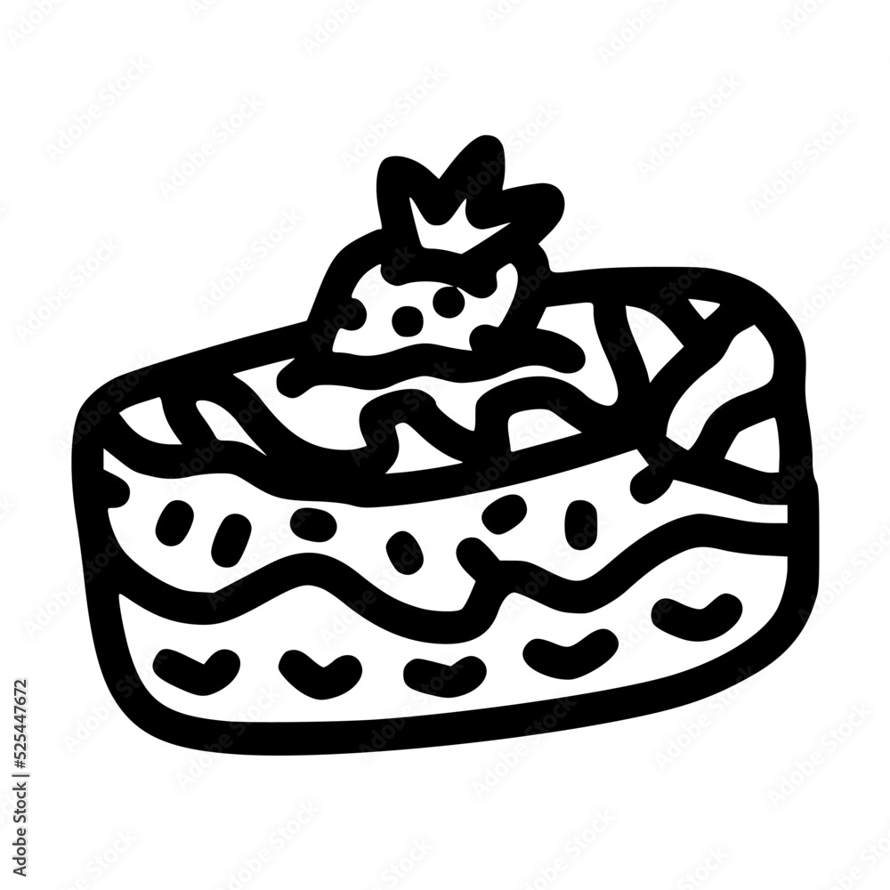 cake with strawberry on top and a few bite mark lineart vector illustration icon design template with doodle hand drawn style cake with strawberry on top and a few bite mark lineart vector illustration icon design template with doodle hand drawn style
