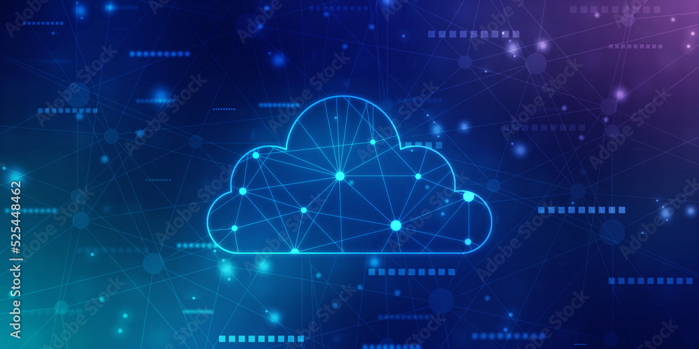 2d illustration of Cloud computing, Digital Cloud computing Concept background. Cyber technology, internet data storage, database and data server concept 2d illustration of Cloud computing, Digital Cloud computing Concept background. Cyber technology, internet data storage, database and data server concept