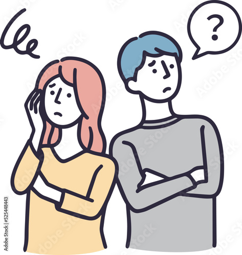 考える男性と女性　シンプルイラスト