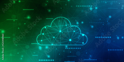 2d illustration of Cloud computing, Digital Cloud computing Concept background. Cyber technology, internet data storage, database and data server concept