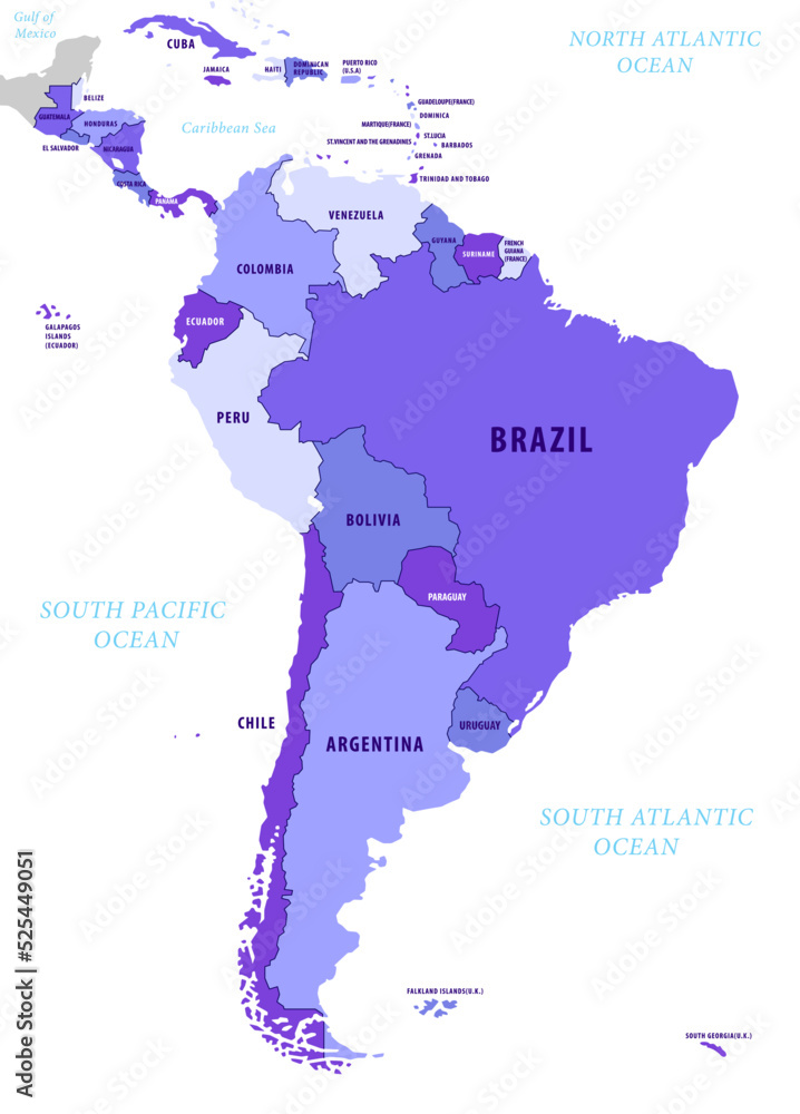 南アメリカ大陸地図　Map of South America continent