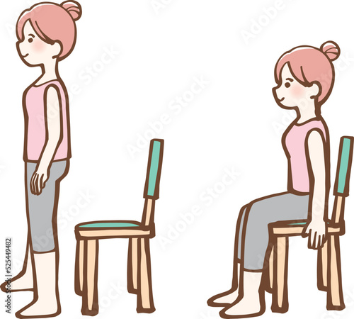 椅子でエクササイズをする女性　イラスト