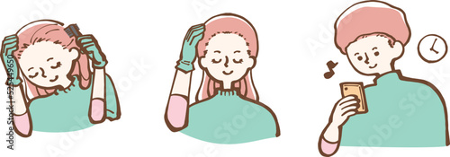 女性　ヘアカラー　カラーリング　髪 　イラスト