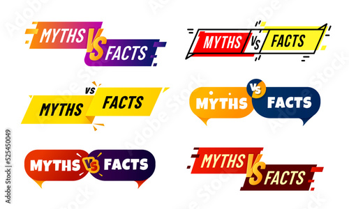 Myths vs facts icons. Truth and false badges. False information and lie versus true, fact checking, fake news and propaganda vector popup bubbles, social media rumors to truth comparing sign