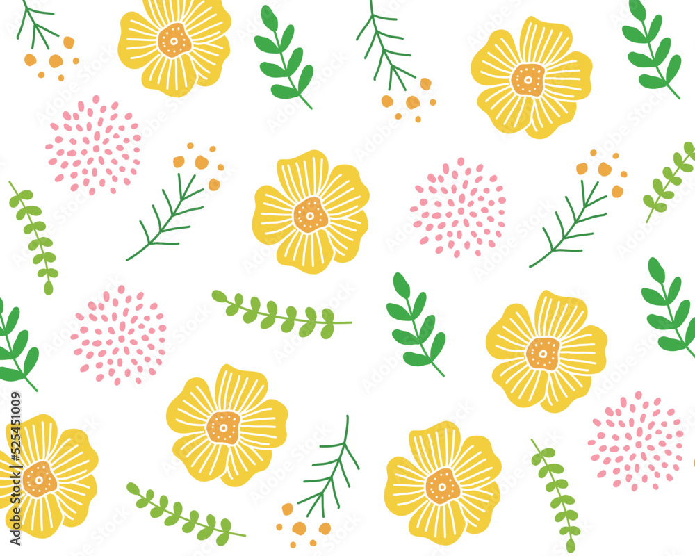 北欧風の黄色の花のパターン背景イラスト 北欧風の黄色の花のパターン背景イラスト