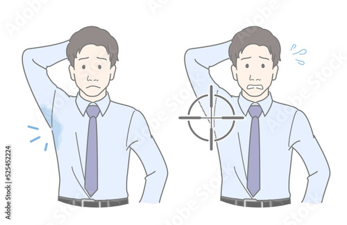 脇の汗ジミやトラブル、視線を気にする男性　シャツ着用
