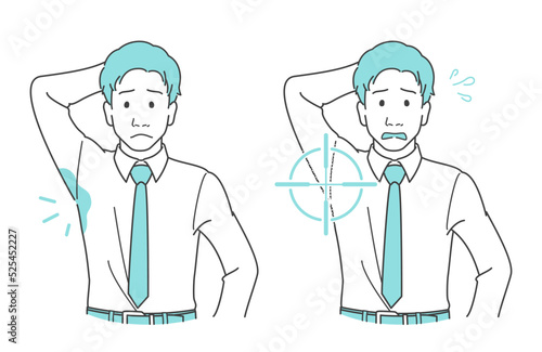 脇の汗ジミやトラブル、視線を気にする男性　シャツ着用