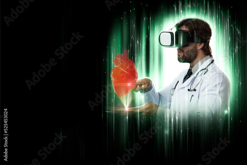 Male doctor in a black and green background