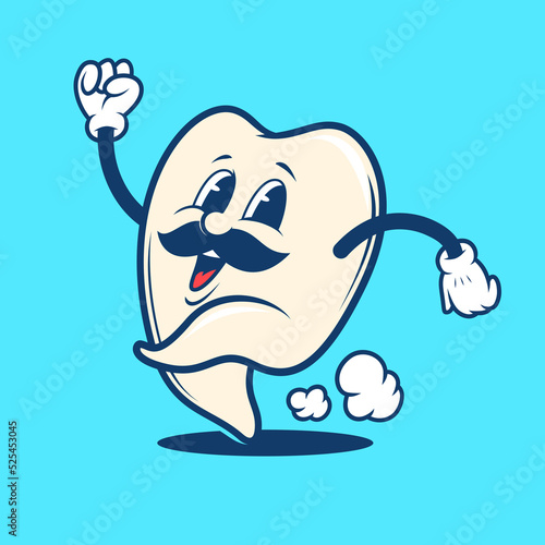 Retro vintage running teeth dental mascot logo illustration