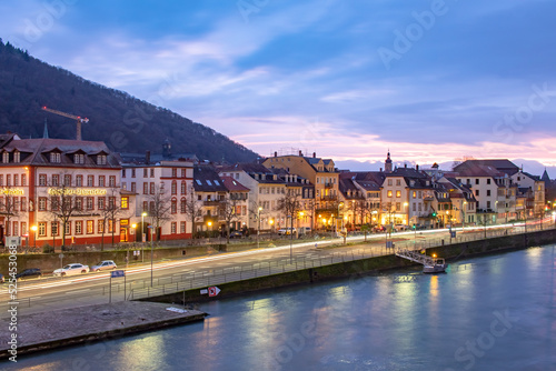 Pink and purple Heidelberg Germany city view and sunset along the Rhine River  © Jacki