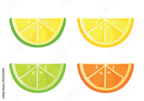 Lemon, Orange, Lime Slices Fruits Icon Vector for Summer Drink and Beverage Ingredient on White Background