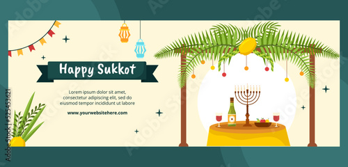 Jewish Holiday Sukkot Cover Template Hand Drawn Cartoon Flat Illustration