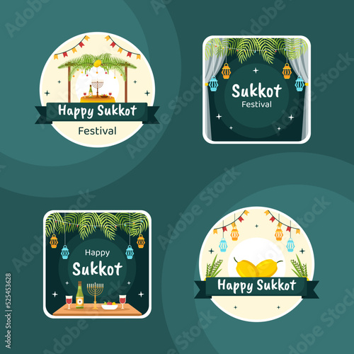 Jewish Holiday Sukkot Label Template Hand Drawn Cartoon Flat Illustration