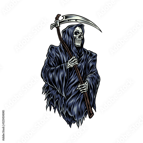 Illustration grim reaper vector, hand drawn line style with digital color © Amillustrated