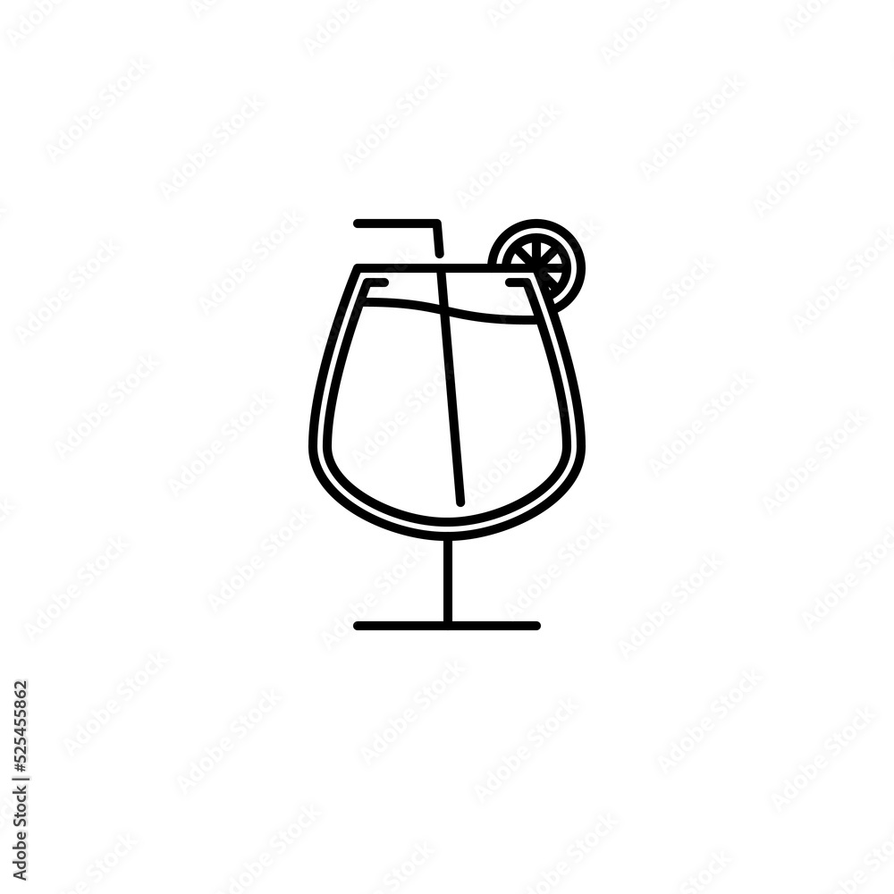snifter glass icon with lemon slice on white background. simple, line, silhouette and clean style. black and white. suitable for symbol, sign, icon or logo