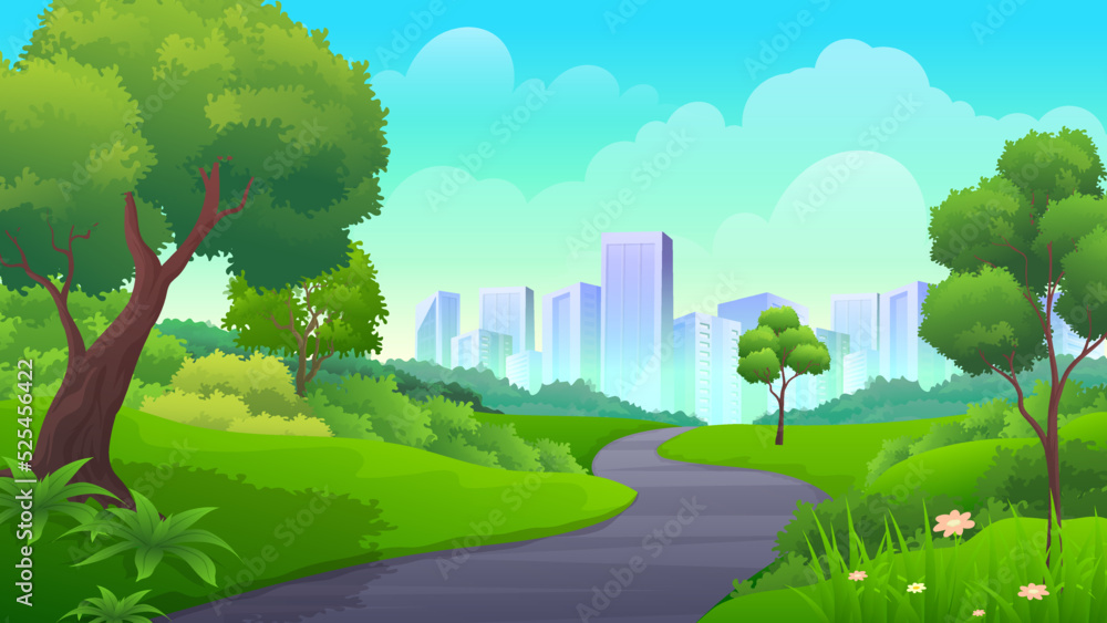 Rural landscape highway to urban with beautiful City park and natural Scenery landscape