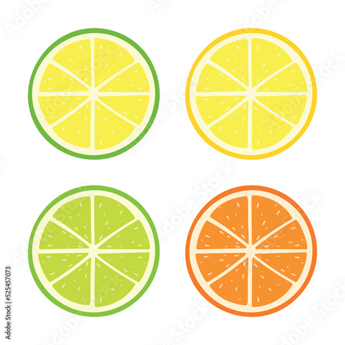 Lemon, Orange, Lime Slices Fruits Icon Vector for Summer Drink and Beverage Ingredient on White Background