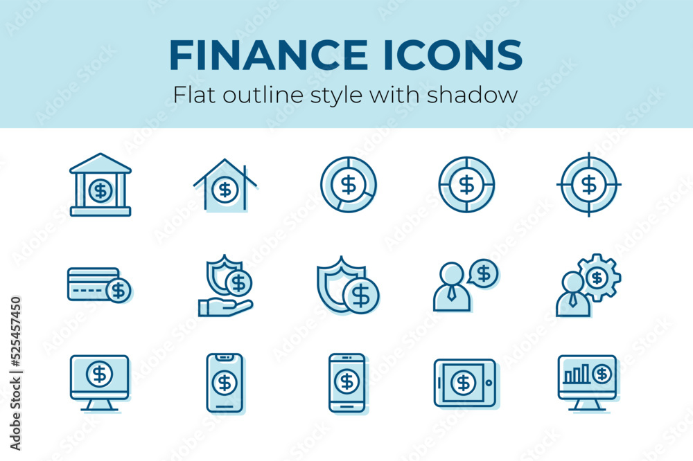 Finance icons vector set with flat outline style Finance icons vector set with flat outline style