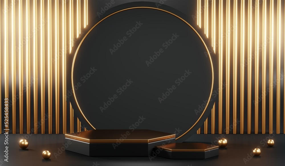 3D rendering of blank product background for cream cosmetics Modern black podium background 3D rendering of blank product background for cream cosmetics Modern black podium background