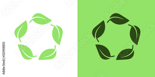 Leaf circular reuse solid icons design vector. Green energy power ecology sustainability symbol illustration.