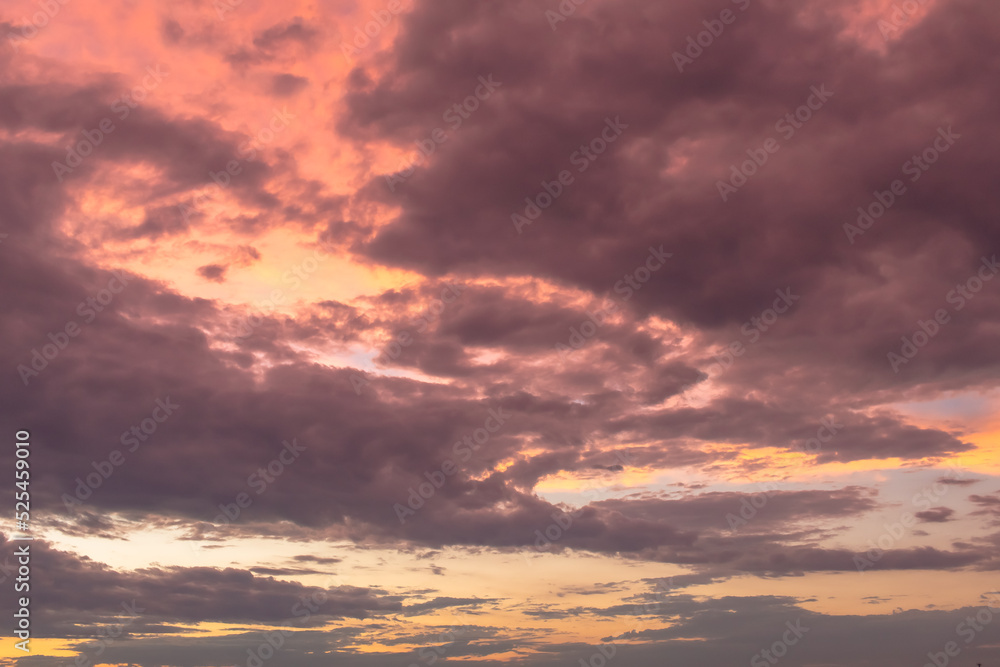 Pink and orange storm clouds sunset sky sample