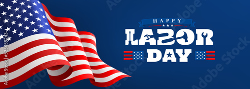 USA Labor Day Banner and poster template.USA labor day celebration with american flag on blue background.Sale promotion advertising banner template for USA Labor Day Brochures,Poster or Banner.