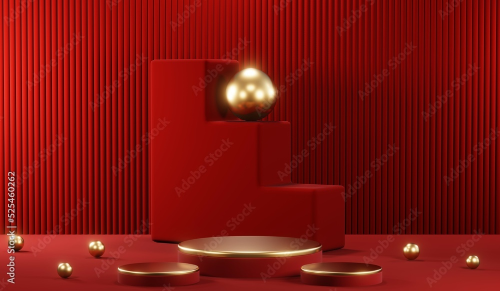 3D rendering of blank product background for cream cosmetics Modern red podium background 3D rendering of blank product background for cream cosmetics Modern red podium background