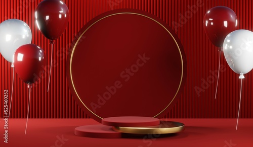 3D rendering of blank product background for cream cosmetics Modern red podium background