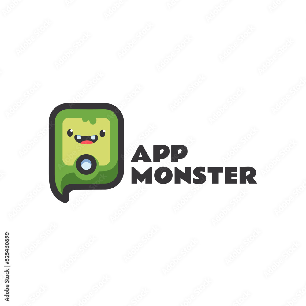 Fototapeta premium Vector Logo Illustration App Monster Mascot Cartoon Style.