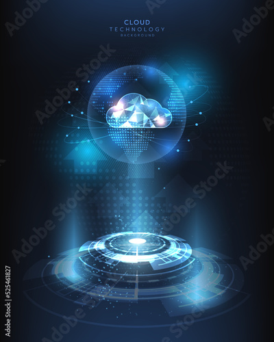 Cloud technology futuristic and innovation. Networking technology. artificial intelligence.Modern futuristic design.Cloud computing Abstract technology vector illustration background.