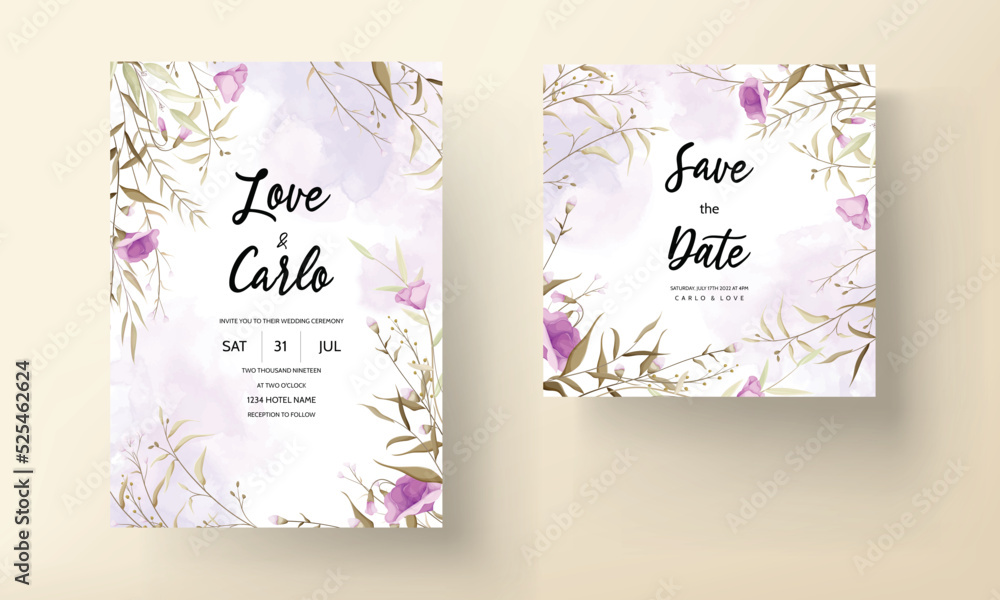 elegant hand drawn small floral wedding invitation card